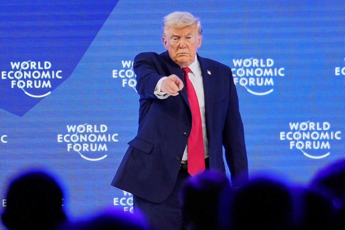 President Donald Trump reacts after his speech during the Annual Meeting of the World Economic Forum in Davos, Switzerland, Wednesday, Jan. 21, 2026. (AP Photo/Markus Schreiber)